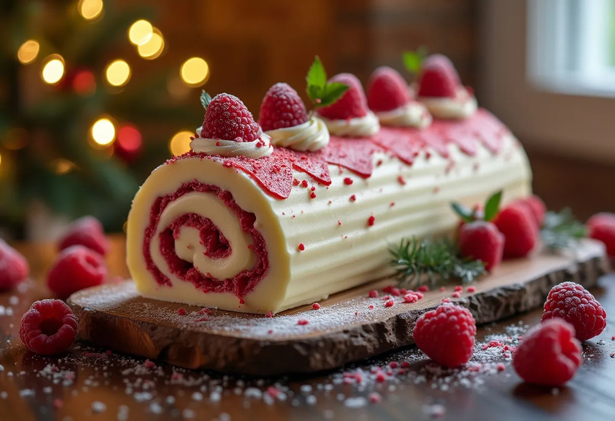 bûche chocolat blanc framboise